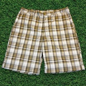 Ben Hogan Performance Men's 34 Brown Plaid Golf Shorts 10" Inseam 100% Polyester